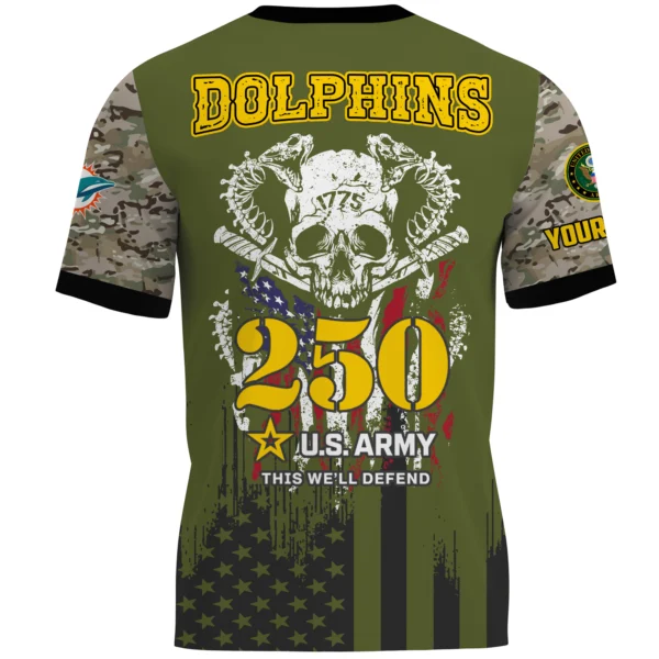Miami Dolphins x U.S. Army 250th Celebration Night Game 3D T-Shirt Limited 2026 Custom Your Name