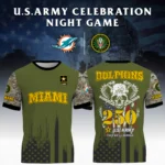 Miami Dolphins x U.S. Army 250th Celebration Night Game 3D T-Shirt Limited 2026 Custom Your Name
