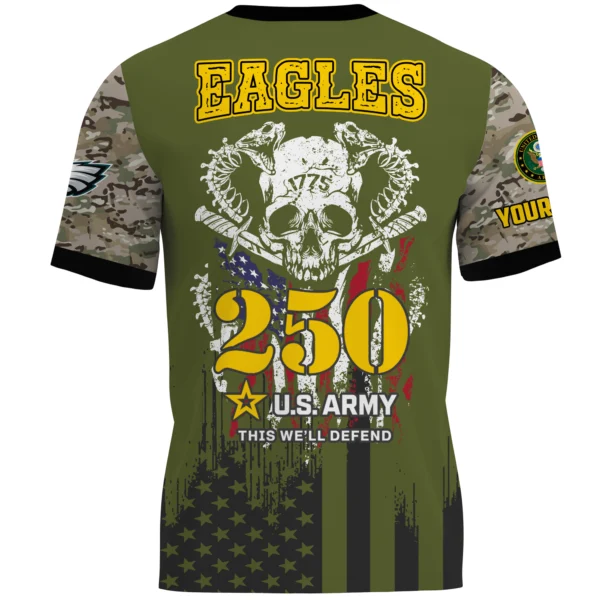 Philadelphia Eagles x U.S. Army 250th Celebration Night Game 3D T-Shirt Limited 2026 Custom Your Name