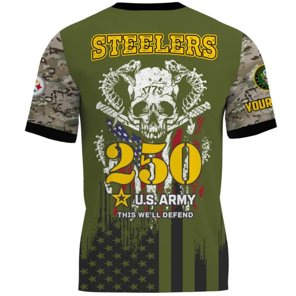Pittsburgh Steelers x U.S. Army 250th Celebration Night Game 3D T-Shirt Limited 2026 Custom Your Name
