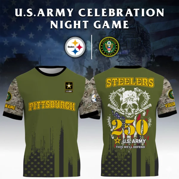Pittsburgh Steelers x U.S. Army 250th Celebration Night Game 3D T-Shirt Limited 2026 Custom Your Name