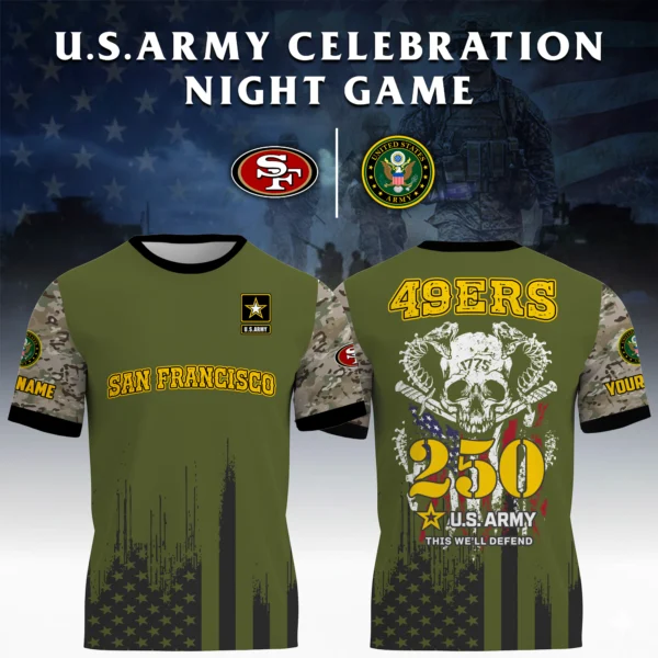 San Francisco 49ers x U.S. Army 250th Celebration Night Game 3D T-Shirt Limited 2026 Custom Your Name