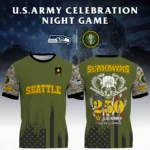 Seattle Seahawks x U.S. Army 250th Celebration Night Game 3D T-Shirt Limited 2026 Custom Your Name