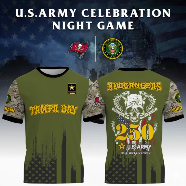 Tampa Bay Buccaneers x U.S. Army 250th Celebration Night Game 3D T-Shirt Limited 2026 Custom Your Name