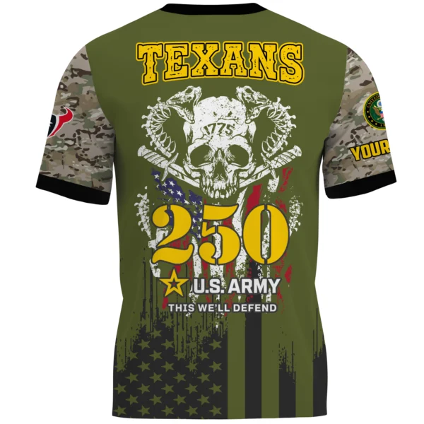 Houston Texans x U.S. Army 250th Celebration Night Game 3D T-Shirt Limited 2026 Custom Your Name