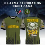 Houston Texans x U.S. Army 250th Celebration Night Game 3D T-Shirt Limited 2026 Custom Your Name