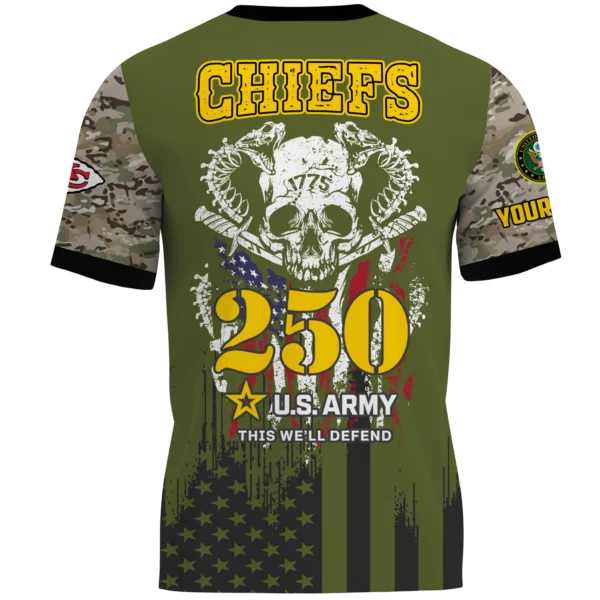 Kansas City Chiefs x U.S. Army 250th Celebration Night Game 3D T-Shirt Limited 2026 Custom Your Name