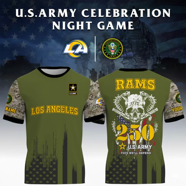 Los Angeles Rams x U.S. Army 250th Celebration Night Game 3D T-Shirt Limited 2026 Custom Your Name