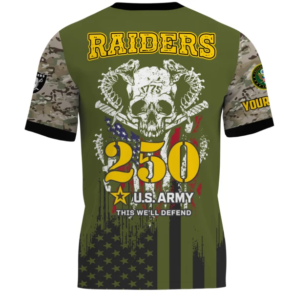 Las Vegas Raiders x U.S. Army 250th Celebration Night Game 3D T-Shirt Limited 2026 Custom Your Name