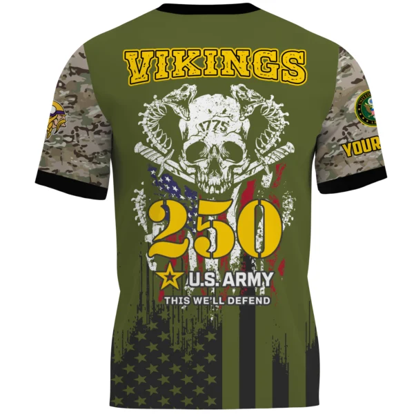 Minnesota Vikings x U.S. Army 250th Celebration Night Game 3D T-Shirt Limited 2026 Custom Your Name