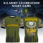 New England Patriots x U.S. Army 250th Celebration Night Game 3D T-Shirt Limited 2026 Custom Your Name