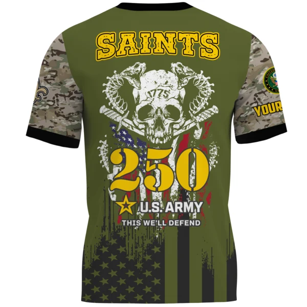 New Orleans Saints x U.S. Army 250th Celebration Night Game 3D T-Shirt Limited 2026 Custom Your Name