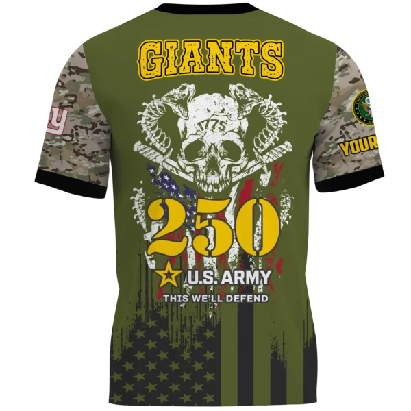 New York Giants xx U.S. Army 250th Celebration Night Game 3D T-Shirt Limited 2026 Custom Your Name