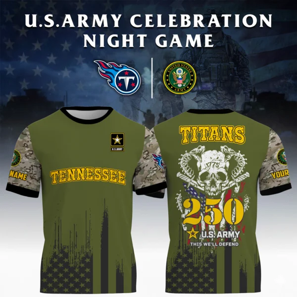 Tennessee Titans U.S. Army 250th Celebration Night Game 3D T-Shirt Limited 2026 Custom Your Name