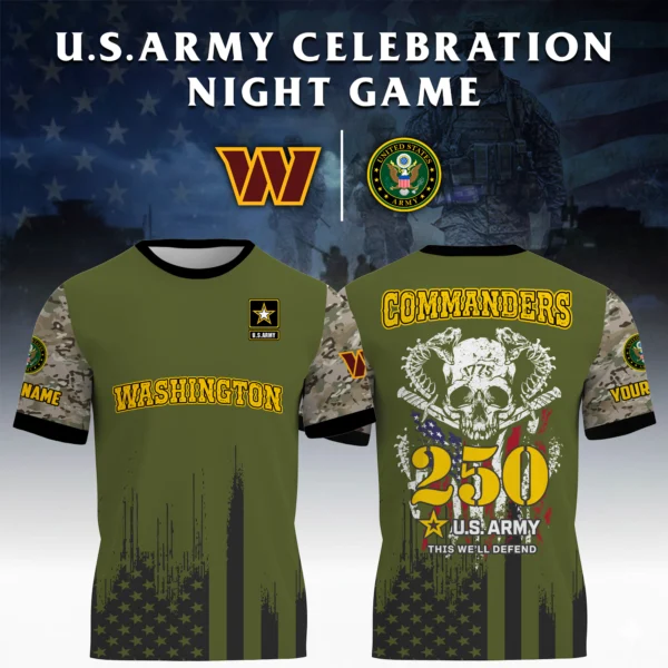Washington Commanders U.S. Army 250th Celebration Night Game 3D T-Shirt Limited 2026 Custom Your Name