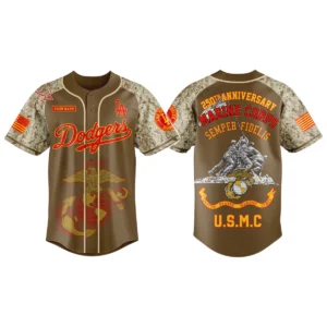 Los Angeles Dodgers x US Marine Corps 250th Birthday 3D Baseball Jersey Limited 2026 Custom Your Name