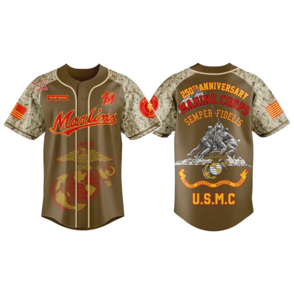 Miami Marlins x US Marine Corps 250th Birthday 3D Baseball Jersey Limited 2026 Custom Your Name