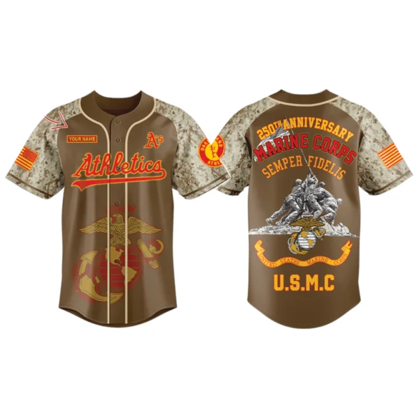 Oakland Athletics x US Marine Corps 250th Birthday 3D Baseball Jersey Limited 2026 Custom Your Name