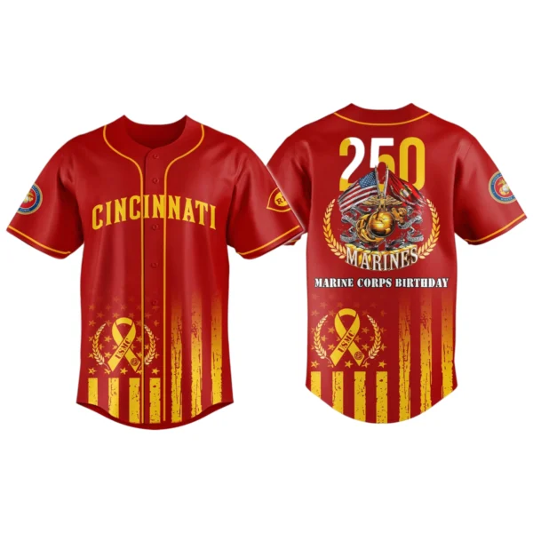 Cincinnati Reds x US Marine Corps 250th Birthday Tribute 3D Baseball Jersey Limited 2026