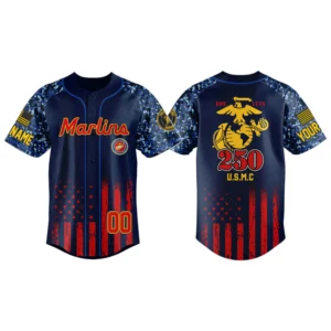 Miami Marlins x USMC 250th Anniversay 3D Baseball Jersey Limited 2026 Custom Name & Number