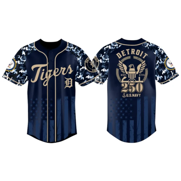 Detroit Tigers x US Navy 250th Birthday 3D Baseball Jersey Limited 2026