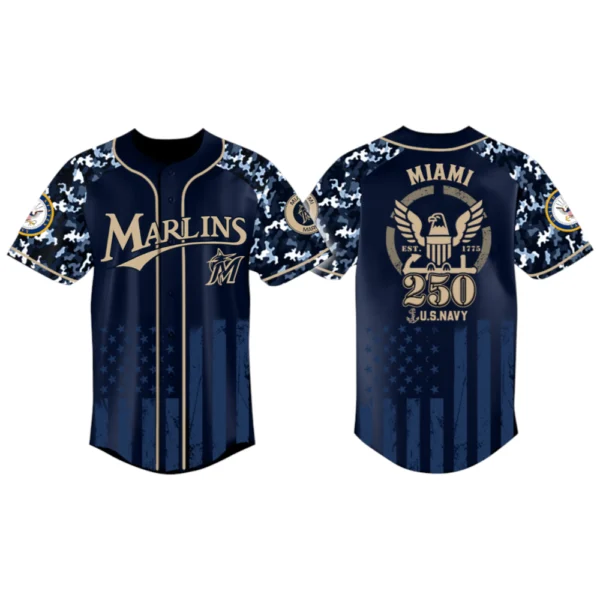 Miami Marlins x US Navy 250th Birthday 3D Baseball Jersey Limited 2026