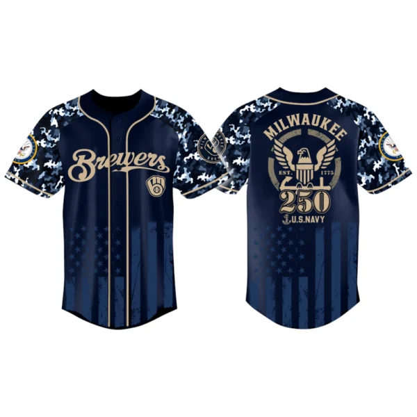 Milwaukee Brewers x US Navy 250th Birthday 3D Baseball Jersey Limited 2026