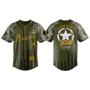 Atlanta Braves x US Army 250th Birthday 3D Baseball Jersey Limited 2026 Custom Name & Number