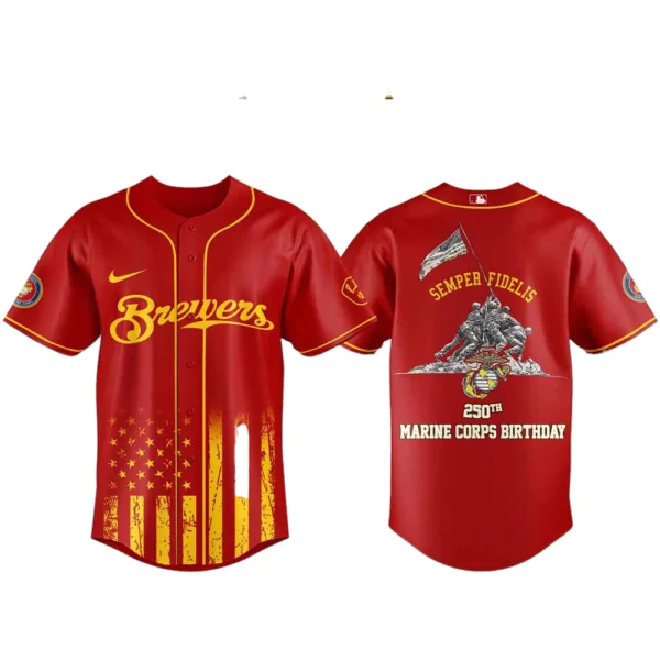 Milwaukee Brewers x Marine Corps 250th Birthday Semper Fidelis 3D Baseball Jersey Limited 2026