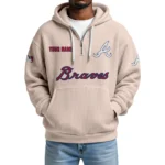 Atlanta Braves Quarter-Zip Waffle Knit Hoodie Custom Your Name