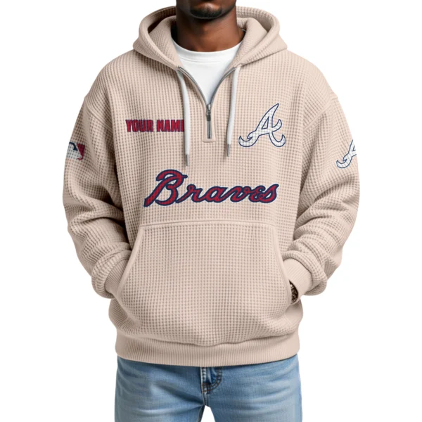 Atlanta Braves Quarter-Zip Waffle Knit Hoodie Custom Your Name