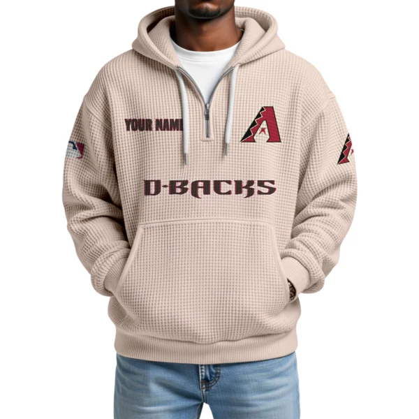 Arizona Diamondbacks Quarter-Zip Waffle Knit Hoodie Custom Your Name