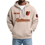 Baltimore Orioles Quarter-Zip Waffle Knit Hoodie Custom Your Name