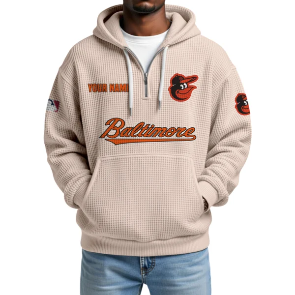 Baltimore Orioles Quarter-Zip Waffle Knit Hoodie Custom Your Name