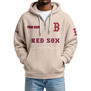 Boston Red Sox Quarter-Zip Waffle Knit Hoodie Custom Your Name