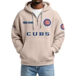 Chicago Cubs Quarter-Zip Waffle Knit Hoodie Custom Your Name