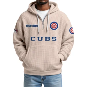 Chicago Cubs Quarter-Zip Waffle Knit Hoodie Custom Your Name