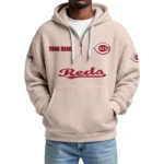 Cincinnati Reds Quarter-Zip Waffle Knit Hoodie Custom Your Name