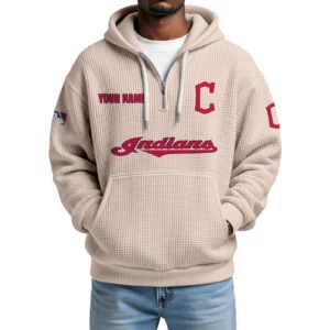 Cleveland Indians Quarter-Zip Waffle Knit Hoodie Custom Your Name