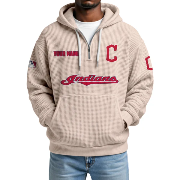 Cleveland Indians Quarter-Zip Waffle Knit Hoodie Custom Your Name