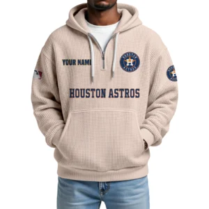 Houston Astros Quarter-Zip Waffle Knit Hoodie Custom Your Name