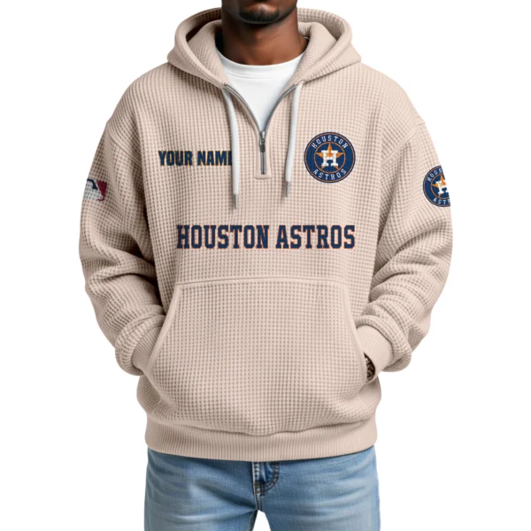 Houston Astros Quarter-Zip Waffle Knit Hoodie Custom Your Name