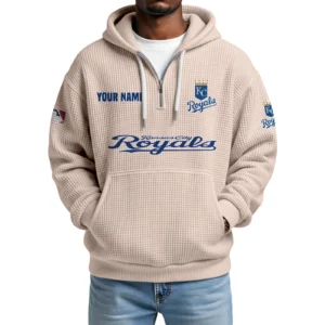 Kansas City Royals Quarter-Zip Waffle Knit Hoodie Custom Your Name