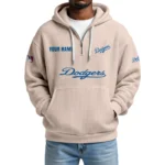 Los Angeles Dodgers Quarter-Zip Waffle Knit Hoodie Custom Your Name