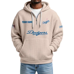 Los Angeles Dodgers Quarter-Zip Waffle Knit Hoodie Custom Your Name