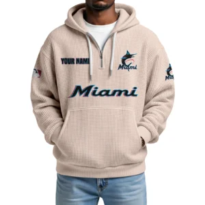 Miami Marlins Quarter-Zip Waffle Knit Hoodie Custom Your Name