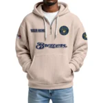 Milwaukee Brewers Quarter-Zip Waffle Knit Hoodie Custom Your Name