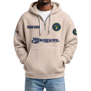 Milwaukee Brewers Quarter-Zip Waffle Knit Hoodie Custom Your Name