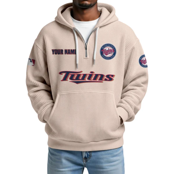 Minnesota Twins Quarter-Zip Waffle Knit Hoodie Custom Your Name