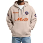New York Mets Quarter-Zip Waffle Knit Hoodie Custom Your Name